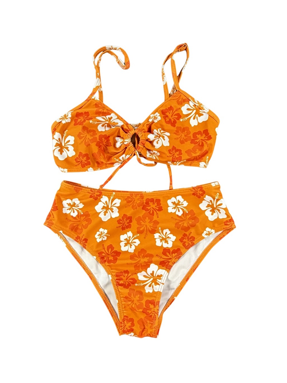 Women’s Swimsuit Shop Orange Floral High-Waist Bikini Set Size XS